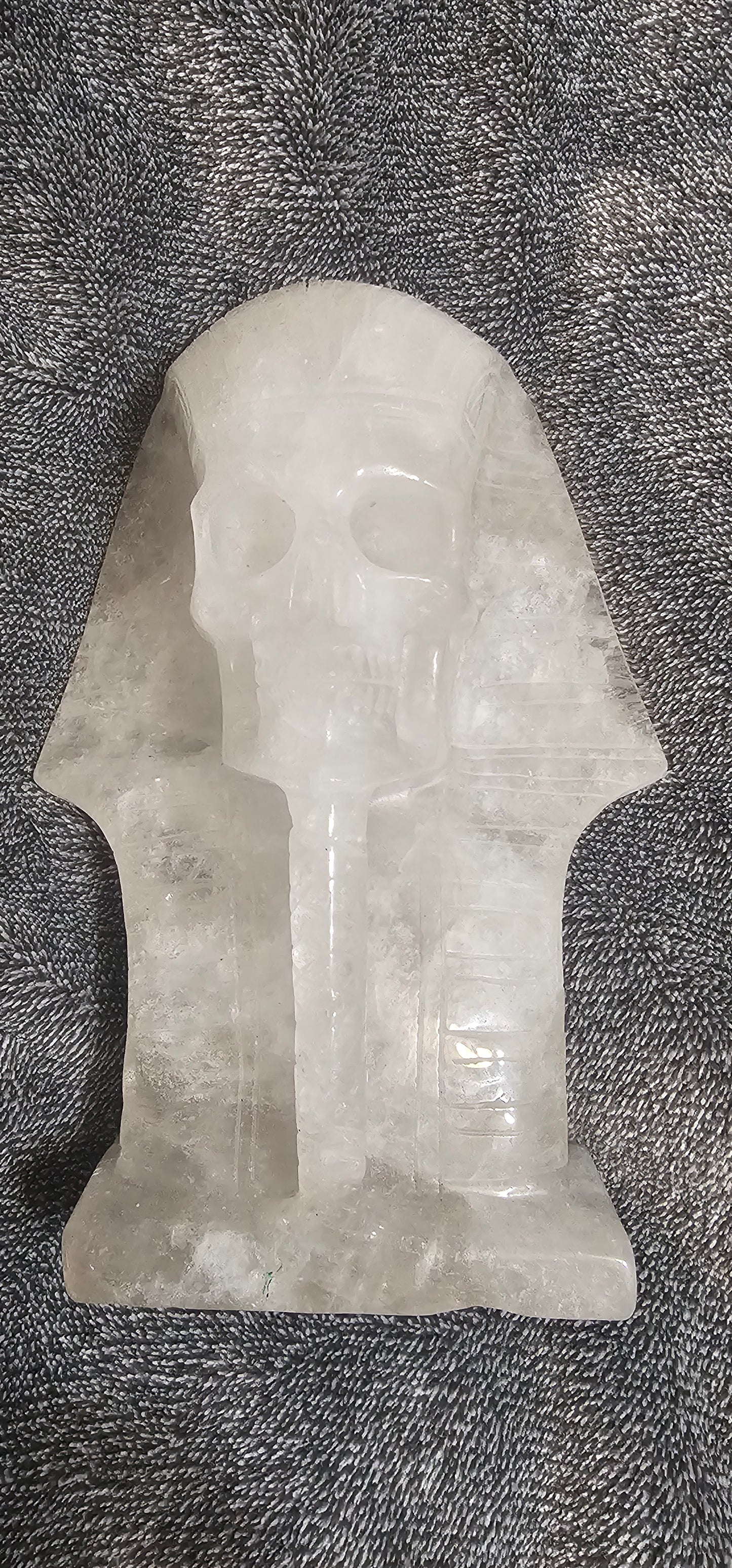 Clear Quartz Pharoah, Hand Carved crystal skull, Realistic, Crystal Healing
