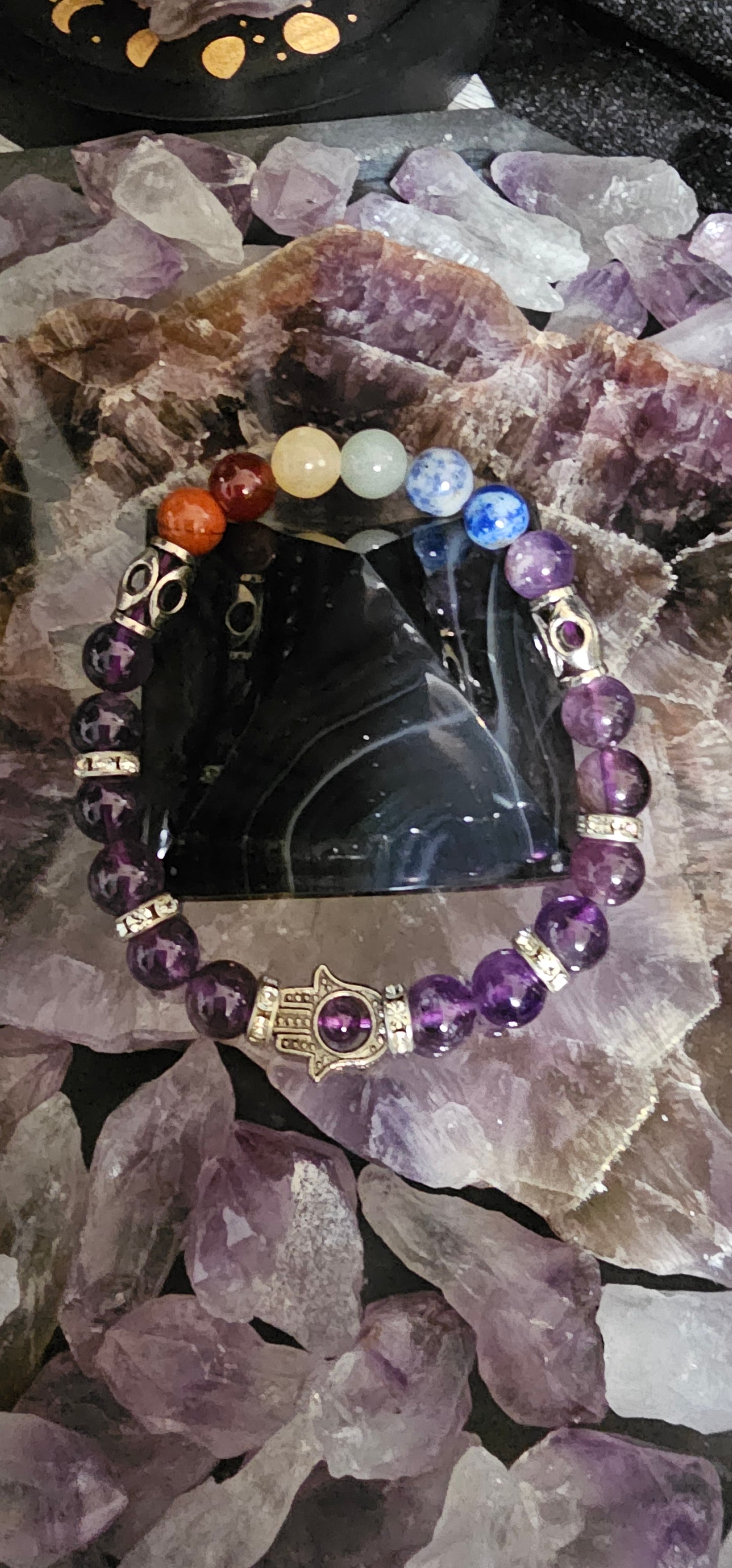 Amethyst Hamsa/Chakra Bracelet 8mm