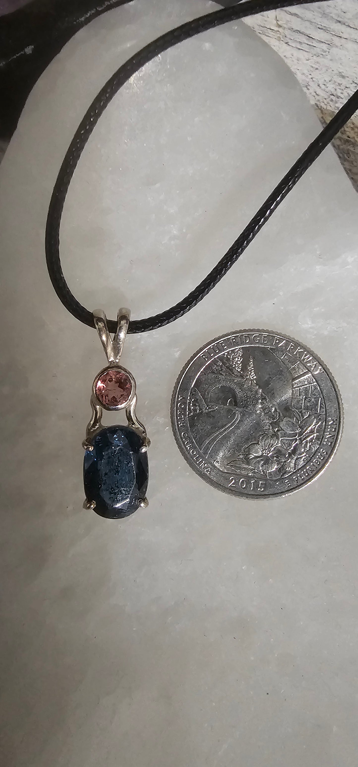 Pink and Blue Tourmaline pendant with Sterling Silver