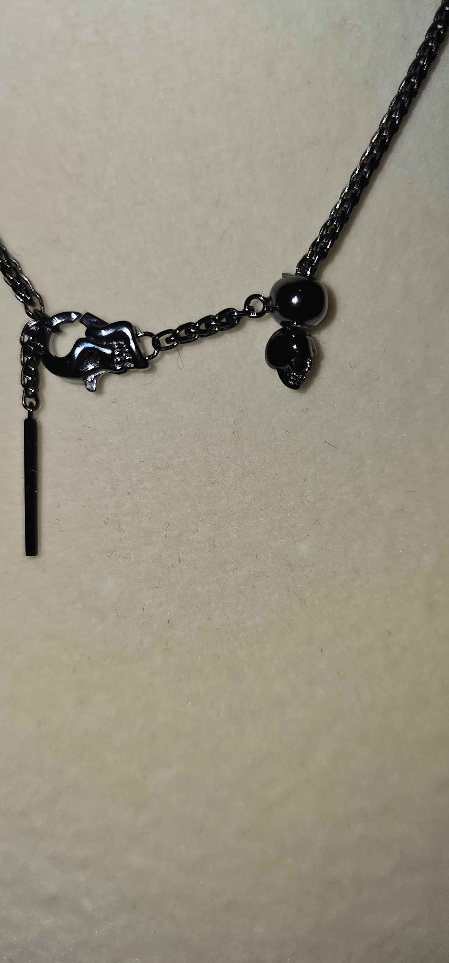 Sterling Silver Adjustable chain with Skull Clasp-black