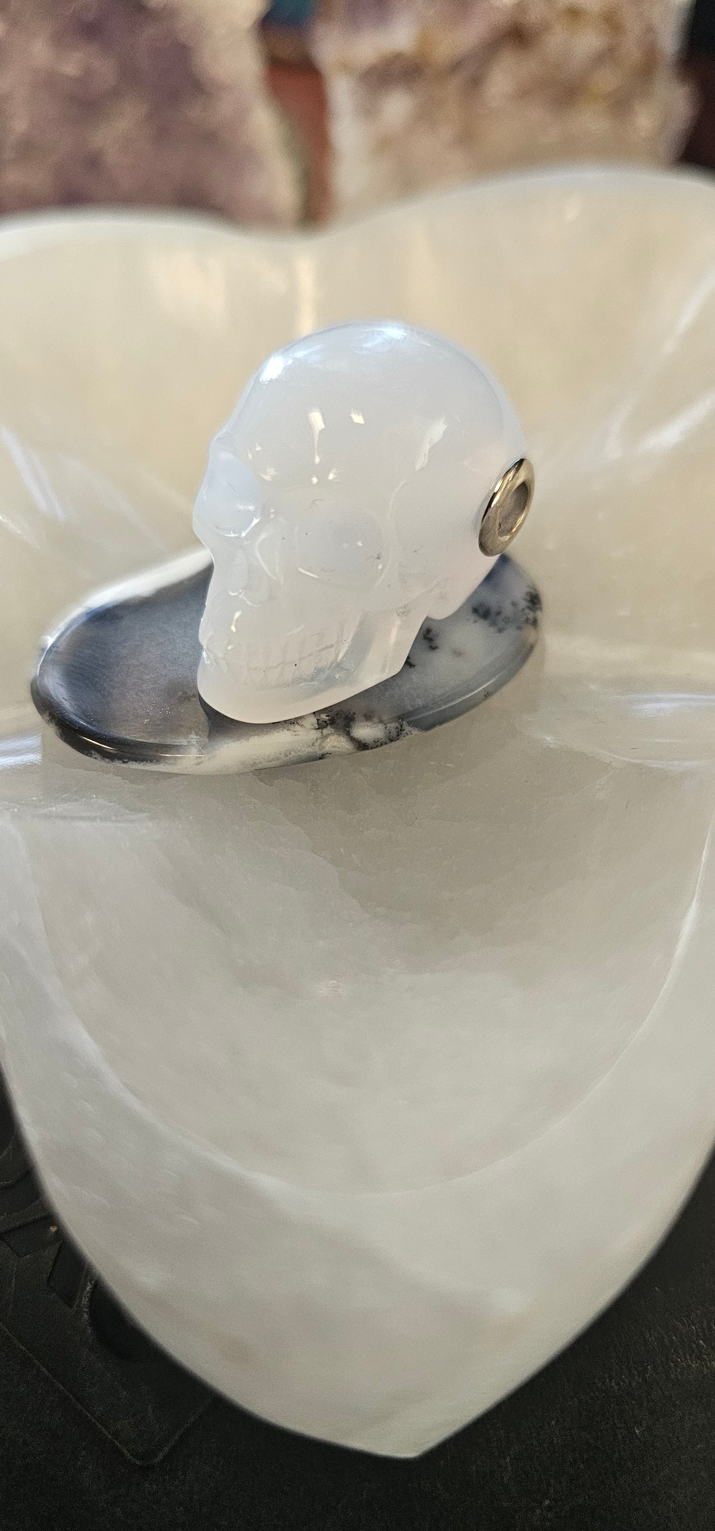 Blue Chalcedony Hand Carved Skullis Skull pendant
