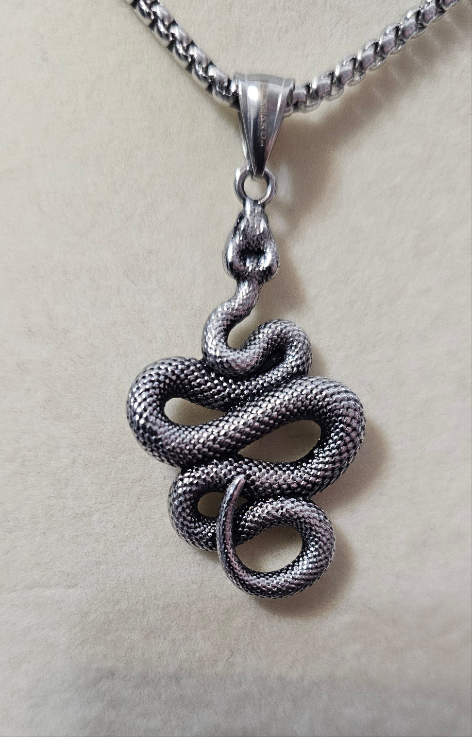 Silver Snake Steel Hearts Necklace