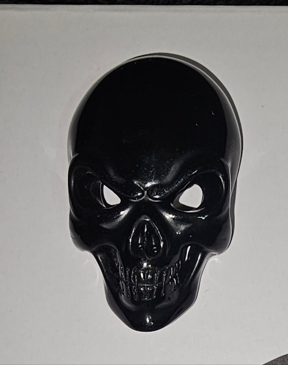 Black Obsidian-Skullis Skull Pendant 1.9" with Stainless Steel Chain