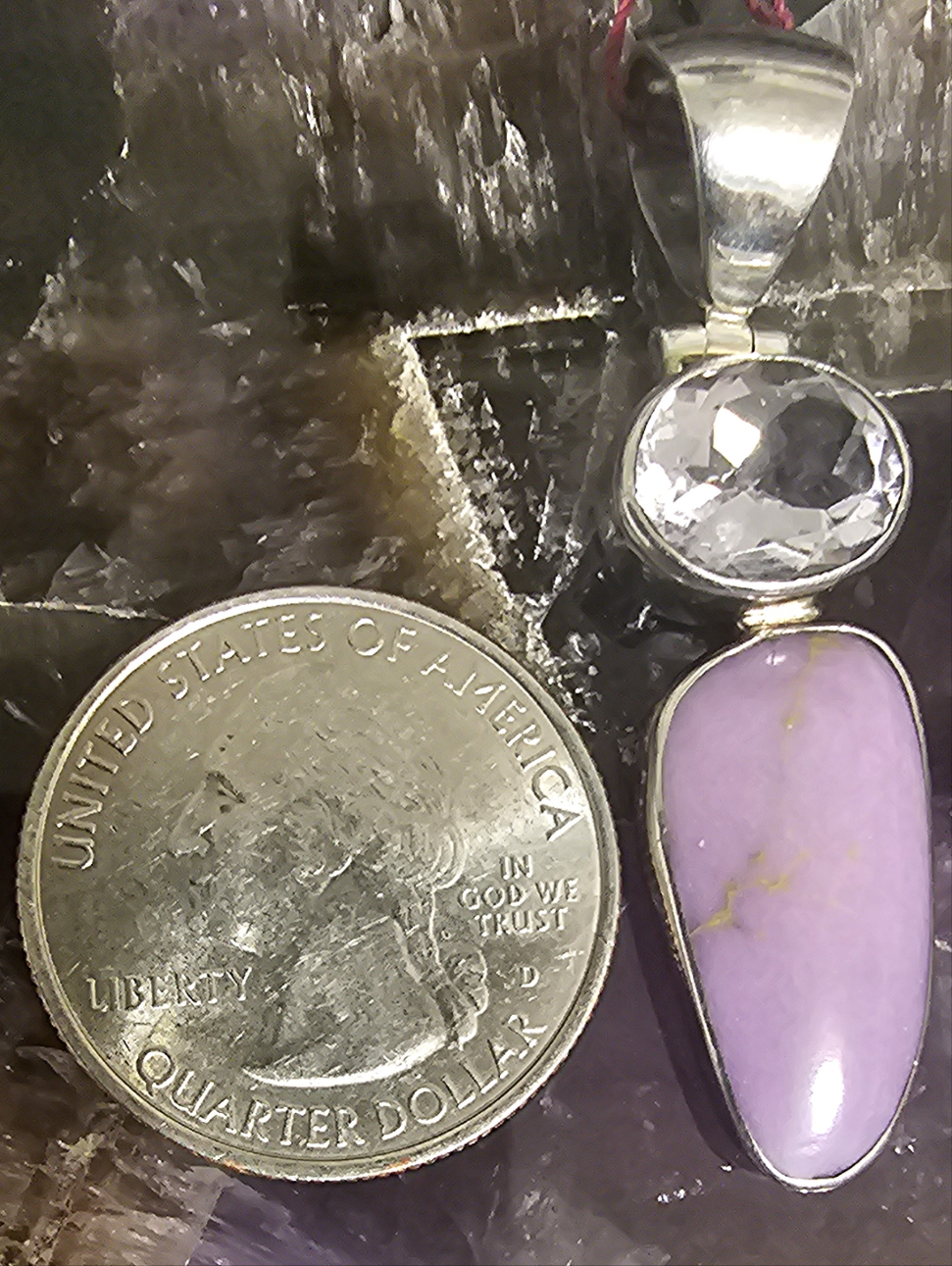 Phosphosiderite & Amethyst Pendant in Sterling Silver Pendant