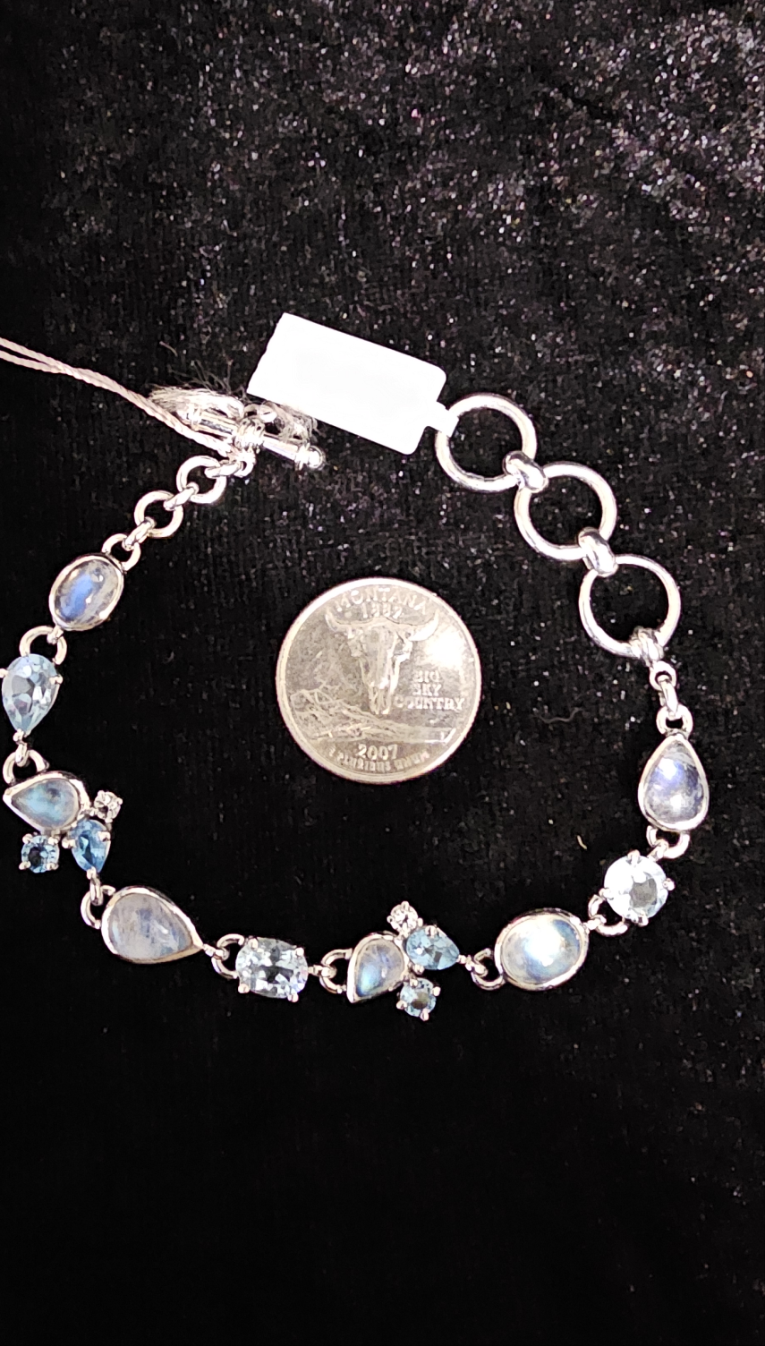 Rainbow Moonstone, Blue Topaz, and White Topaz
