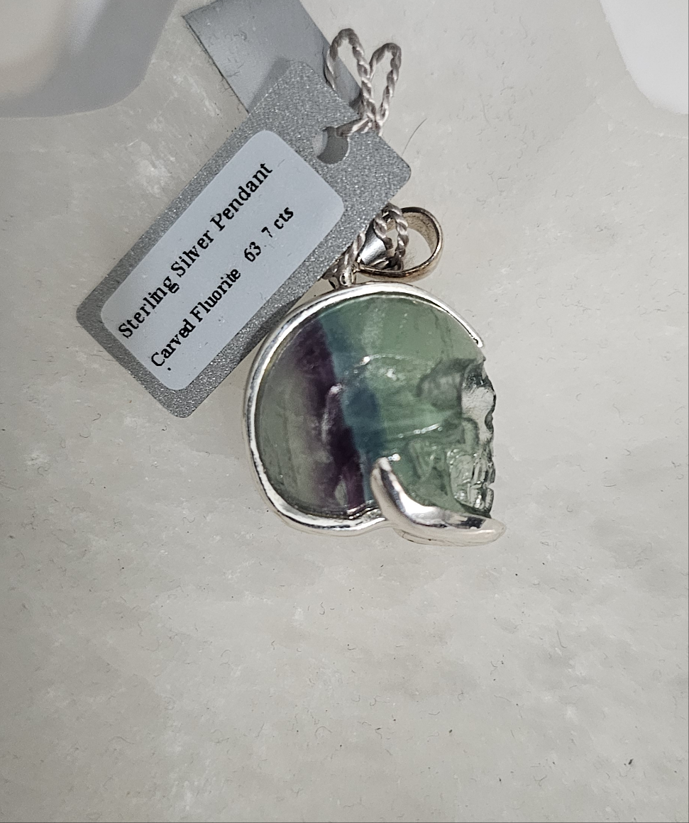 Flourite Starborn carved skull pendant