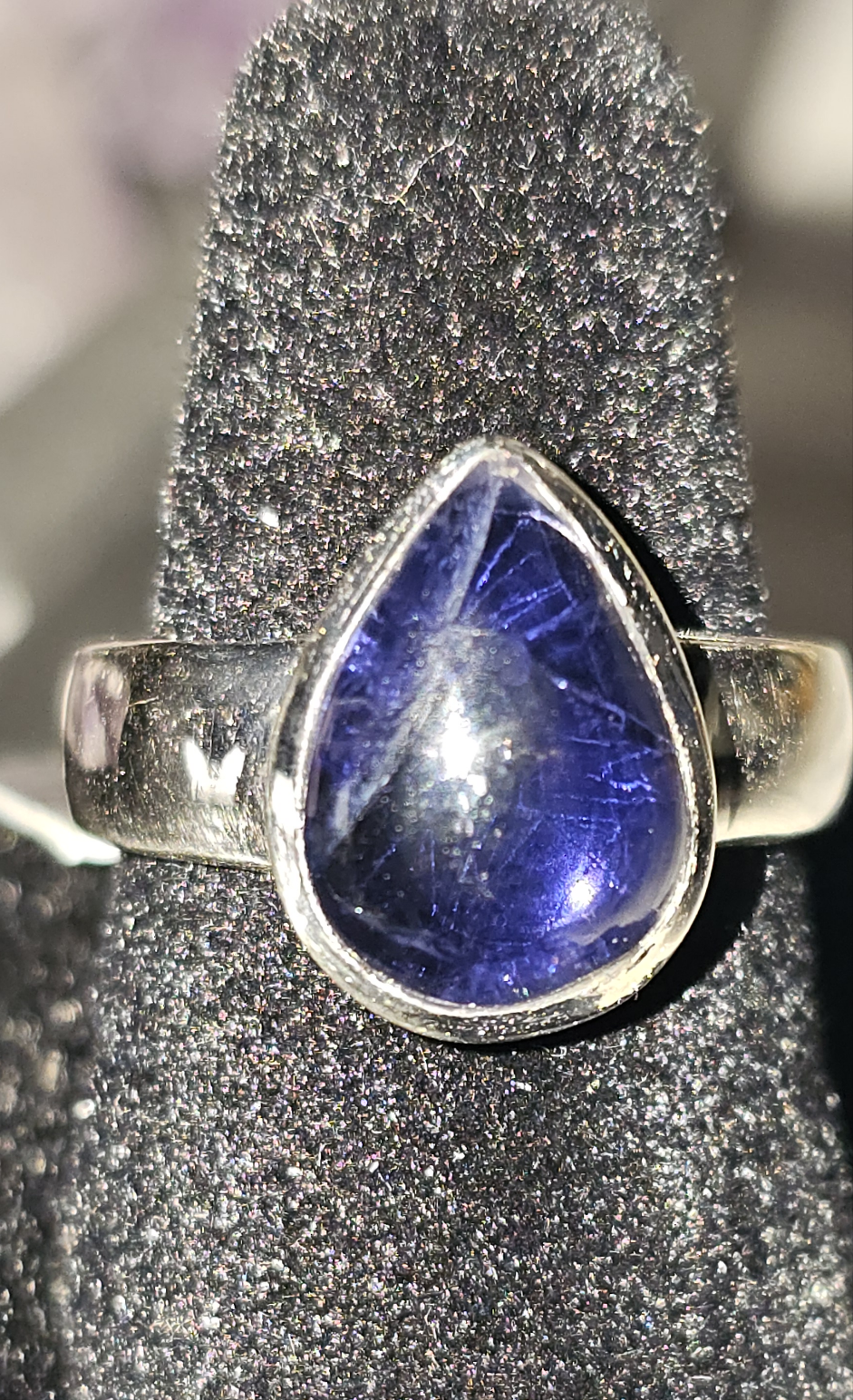 Iolite Rhodium Plated Ring - size 7