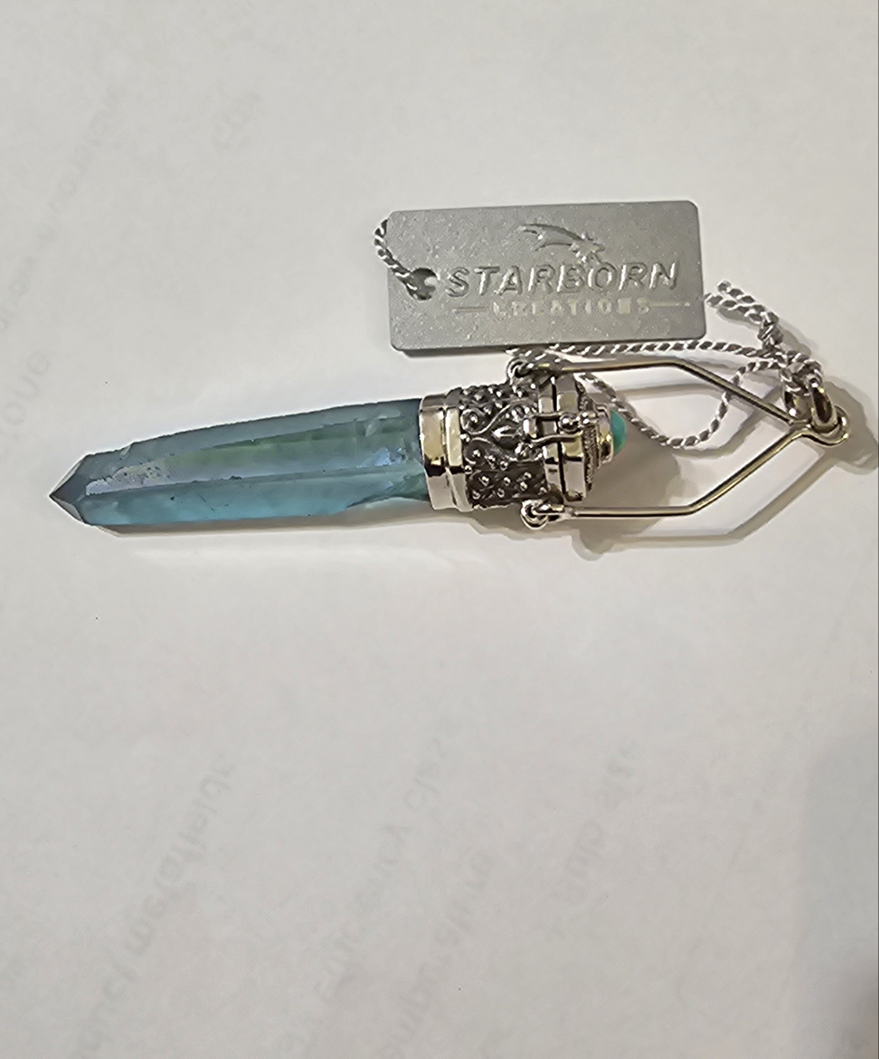 Aqua Aura Quartz Crystal Locket Pendant in Sterling Silver