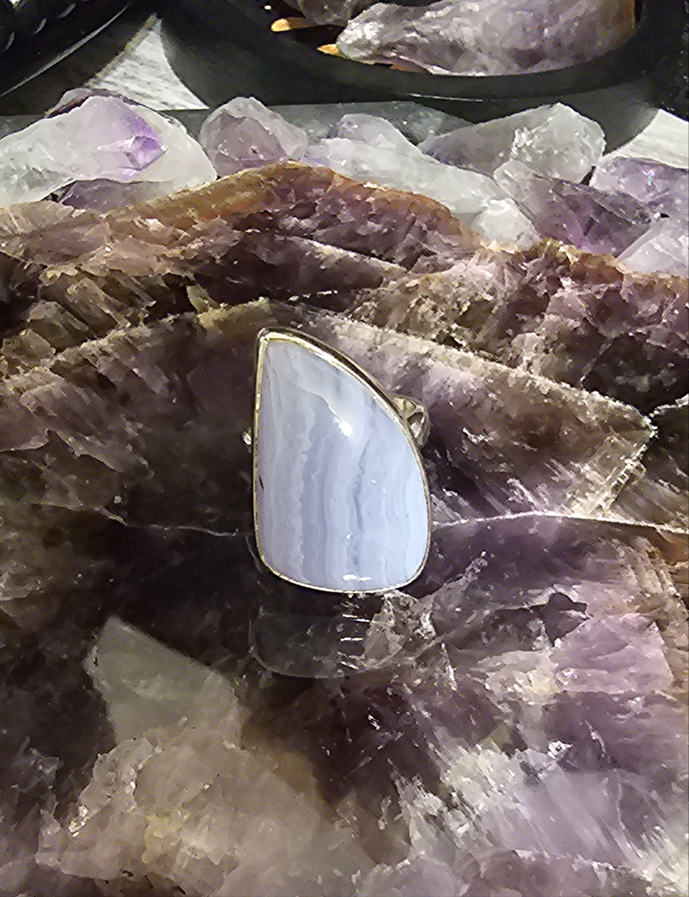 Blue Lace Agate Sterling Silver Ring-adjustable
