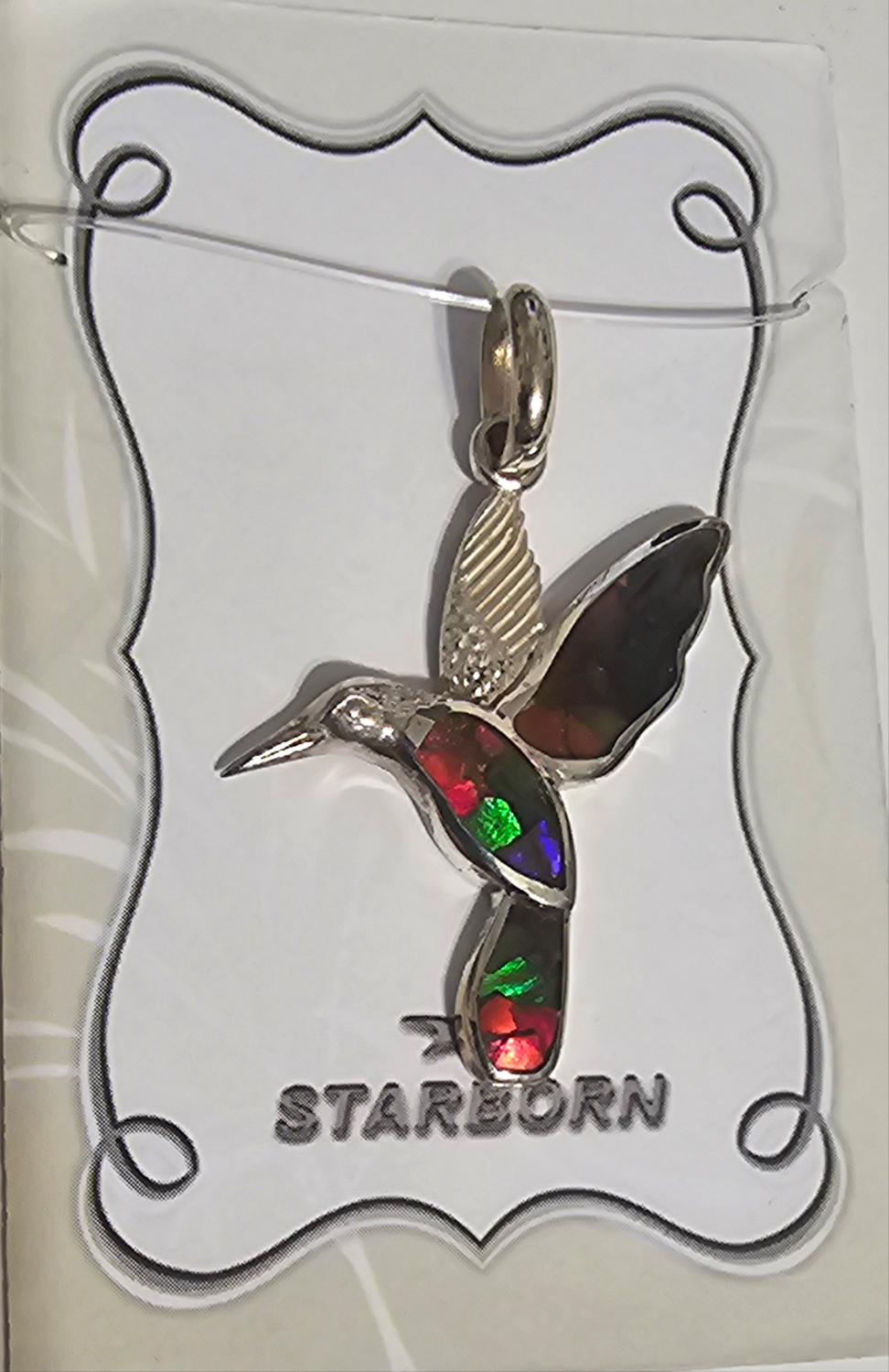 Ammolite & Sterling Silver Hummingbird