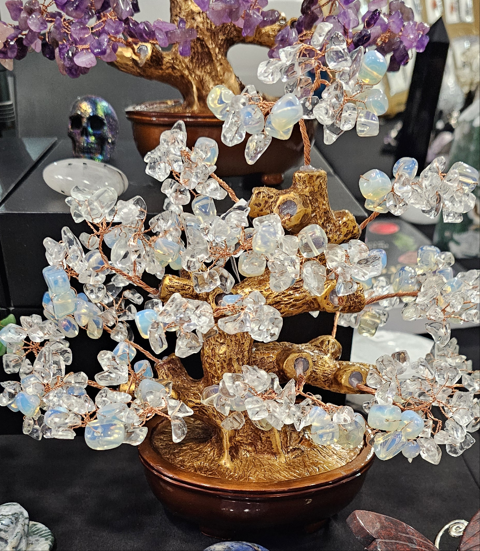 Opalite Moonstone & Quartz Gemstone Tree of Life with 360 Natural Gemstones