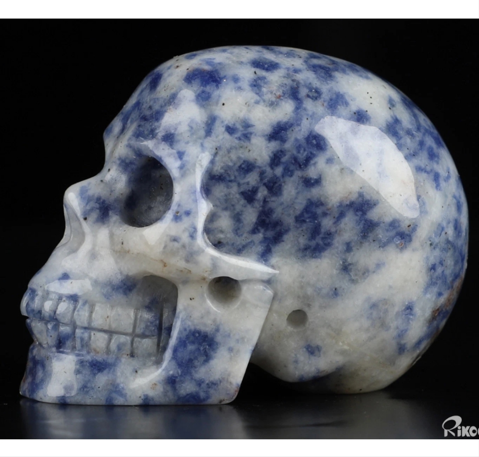 Blue Speckled Sodalite 2.0" Skullis, Hand Carved Crystal Skull, Realistic, Crystal Healing