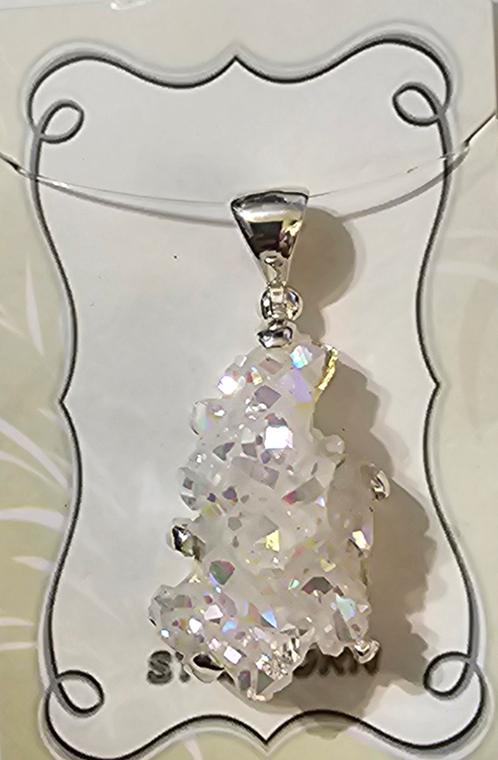 Quartz Crystal Prong Set Pendant in Sterling Silver - Medium