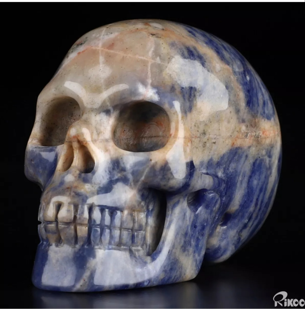 Sodalite 2" Skullis, Hand Carved Crystal Skull, Realistic, Crystal Healing