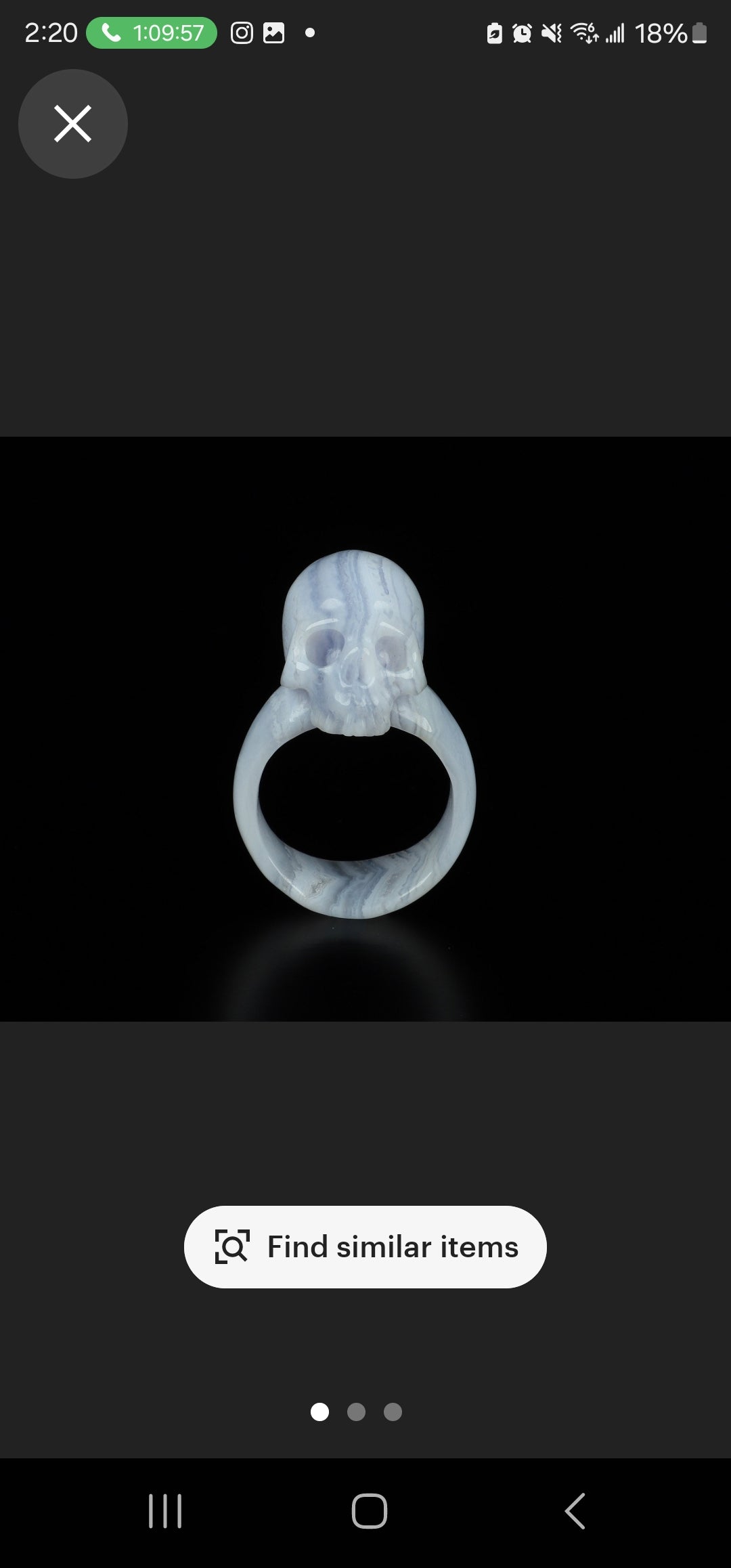 Blue Lace Agate Hand Carved Skull Ring Size 8.5