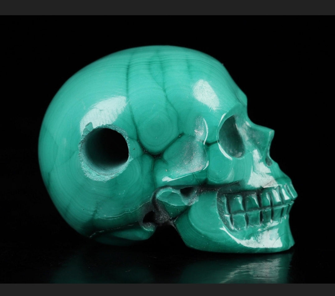 Malachite skull pendant 1.1"