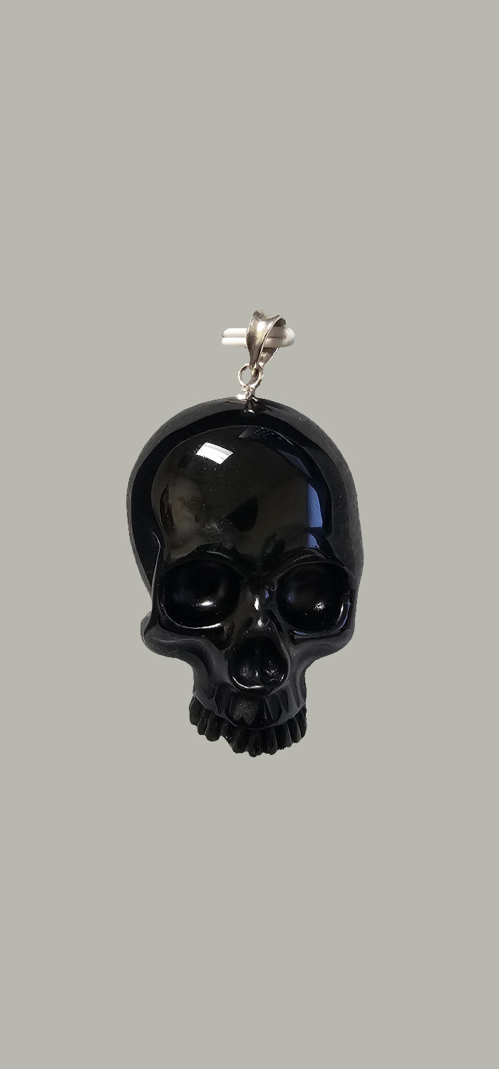 Black Obsidian, Skullis hand carved skull with visible bale
