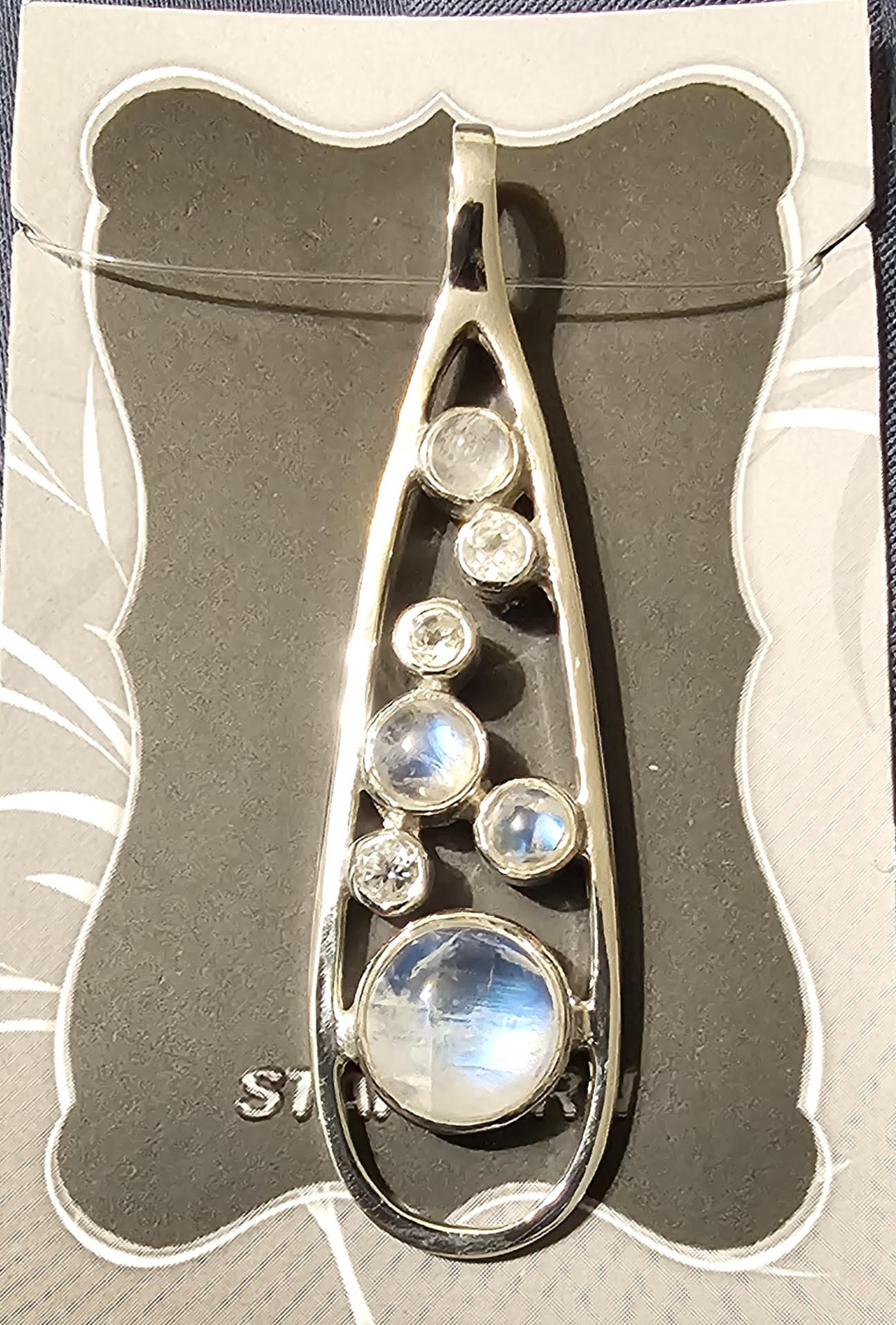 Rainbow Moonstone & White Topaz Pendant in Sterling Silver