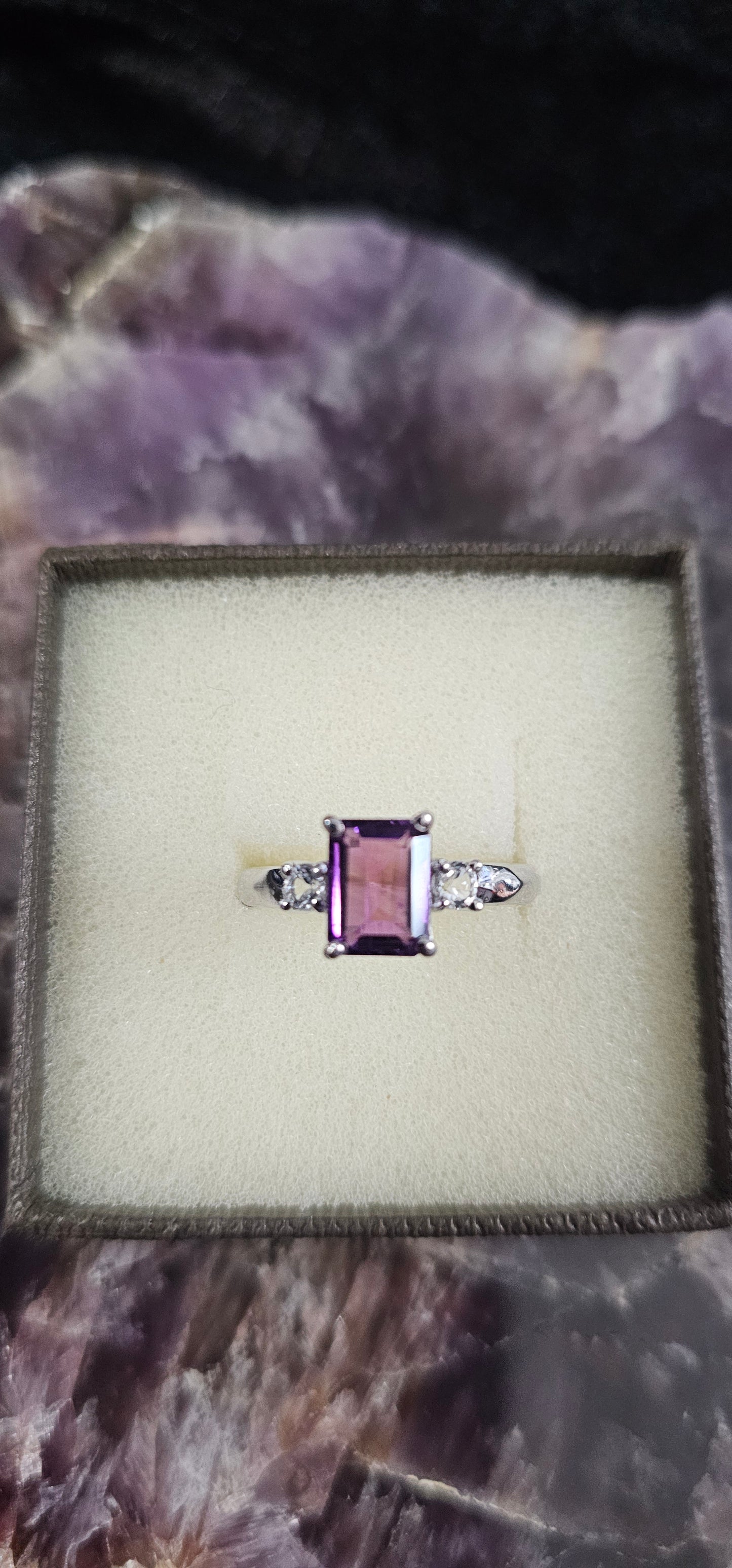 Amethyst & White Topaz Ring size 9