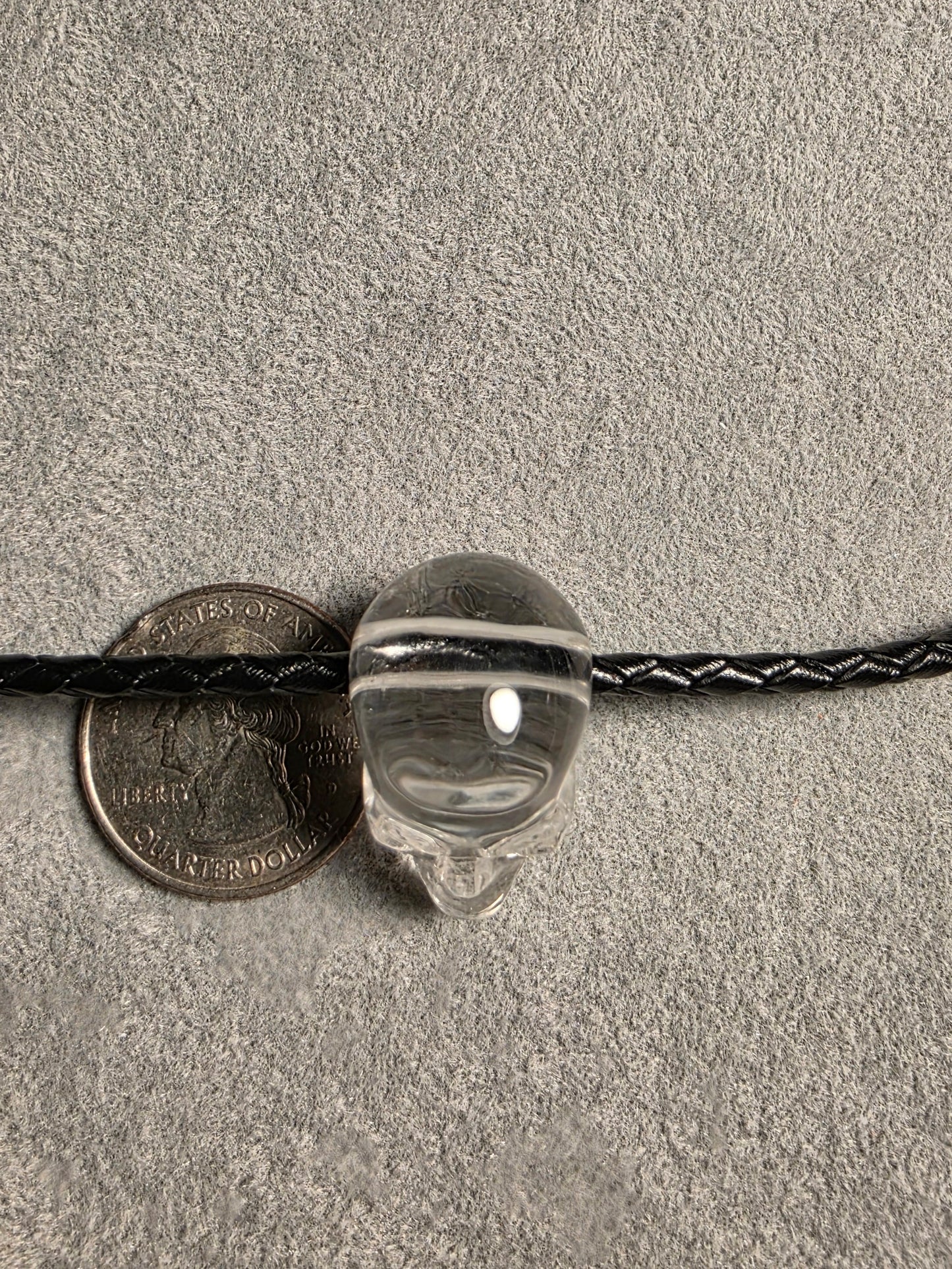 Clear Quartz Black hand carved skull pendant
