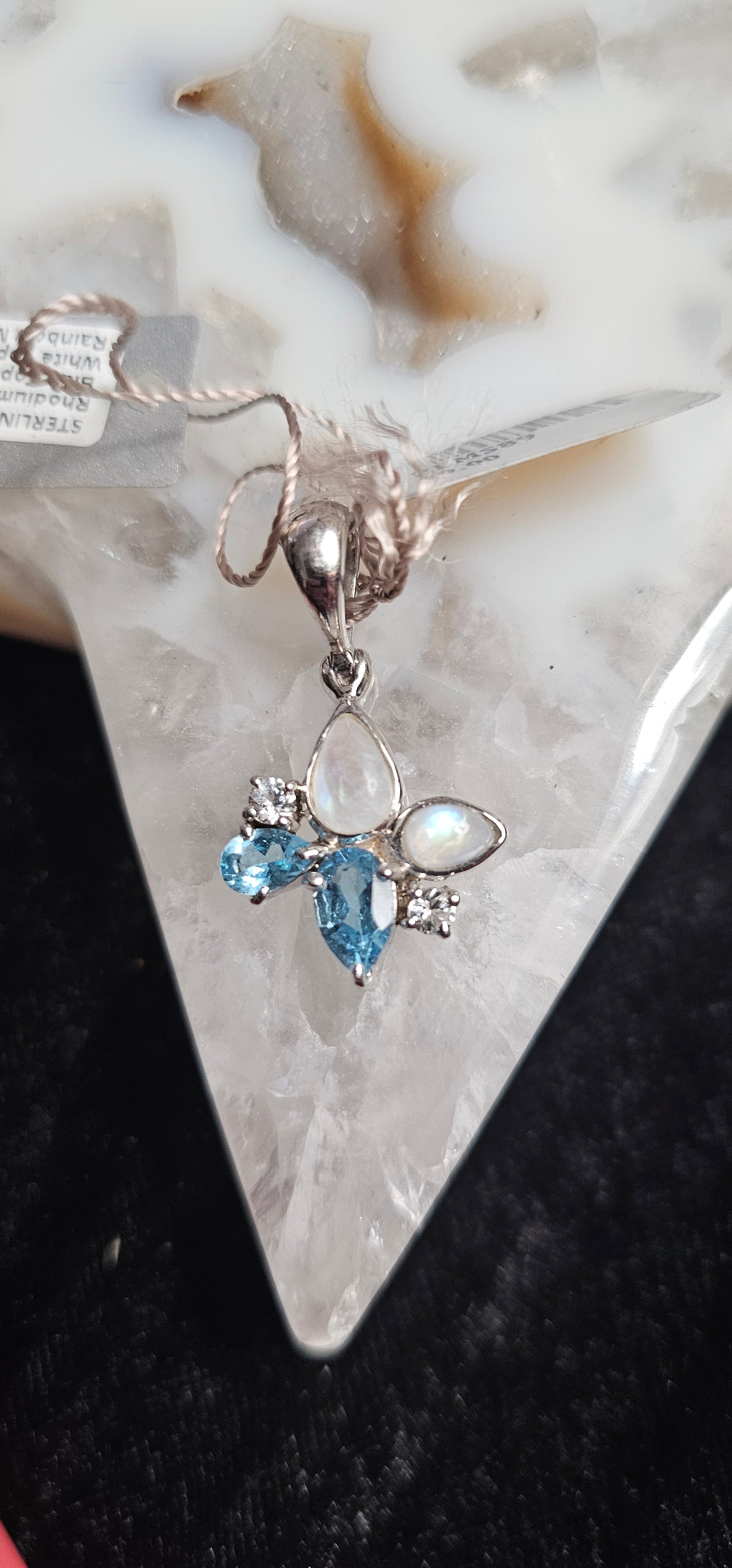 Blue Topaz, White Topaz & Rainbow Moonstone pendant