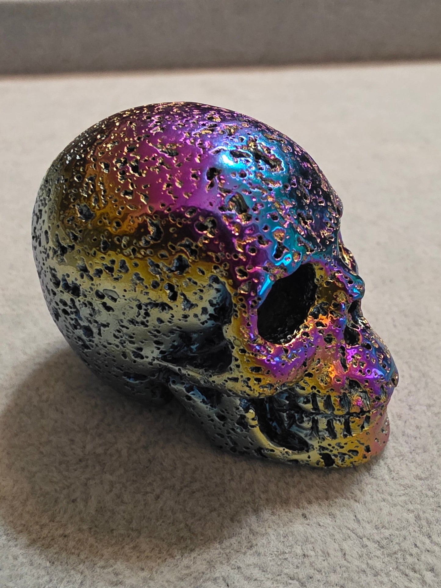 2.0" Rainbow Aura Hot Lava, Hand Carved Crystal Skull, Realistic, Crystal Healing