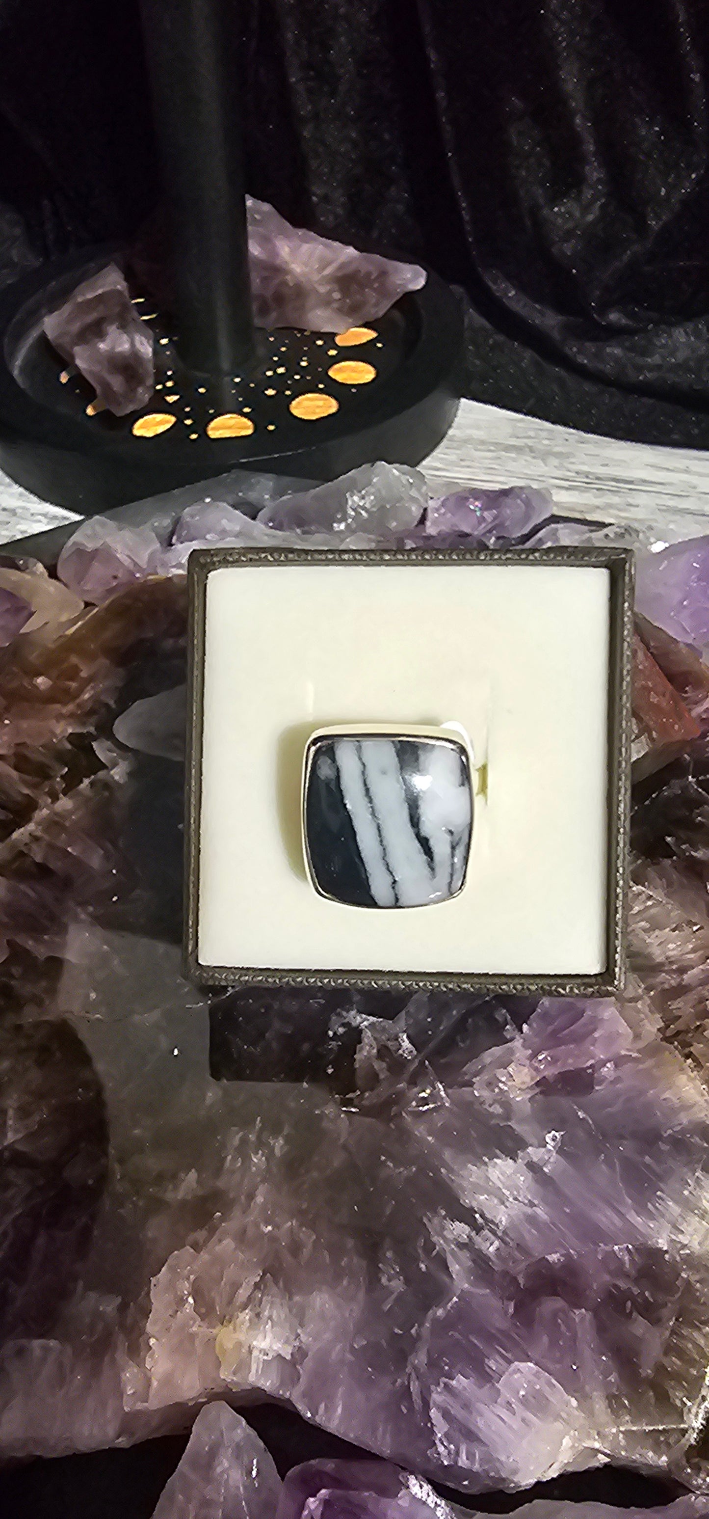 White Buffalo Turquoise Sterling Silver Ring-adjustable