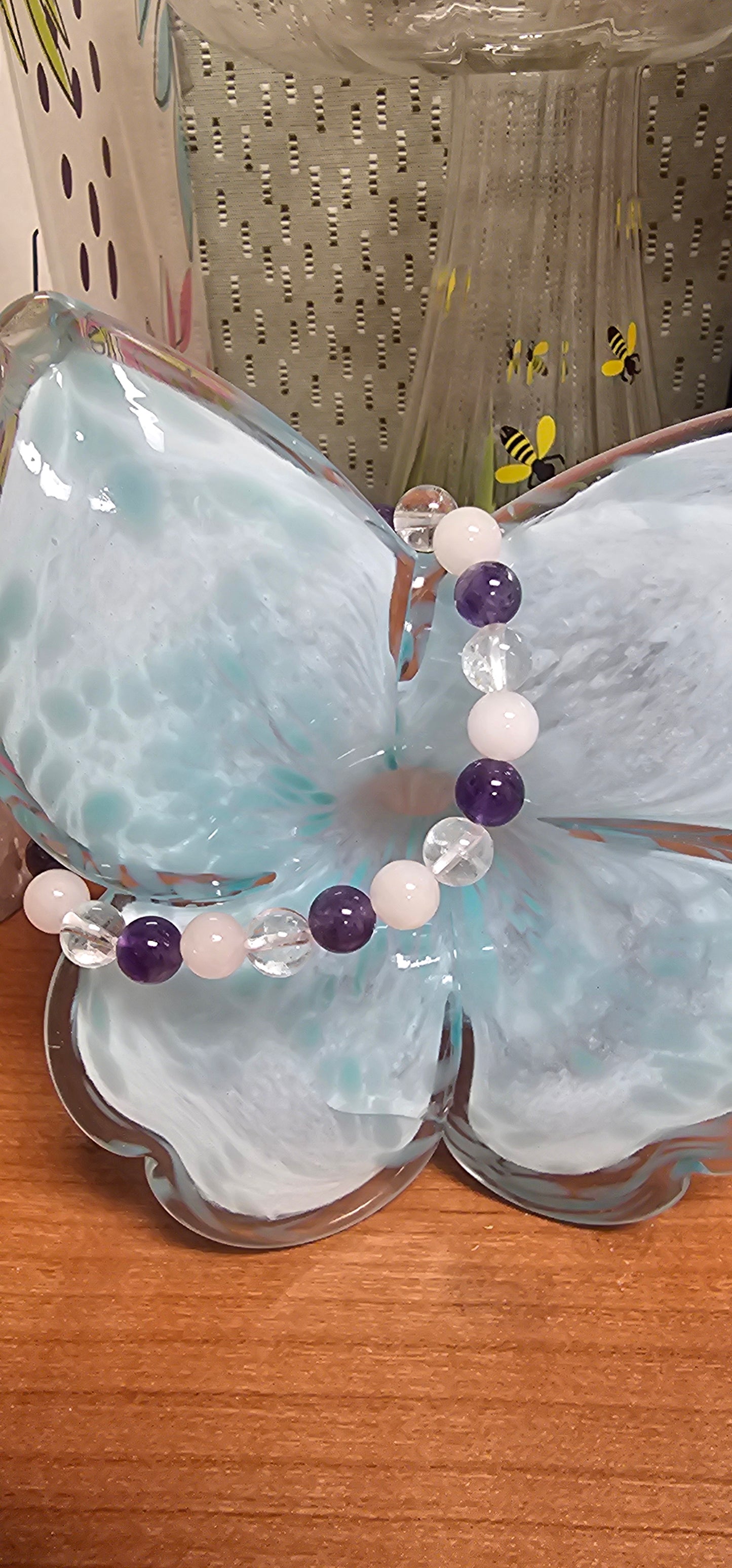 Amethyst, Rose Quartz & Clear Quartz 8mm Bracelet