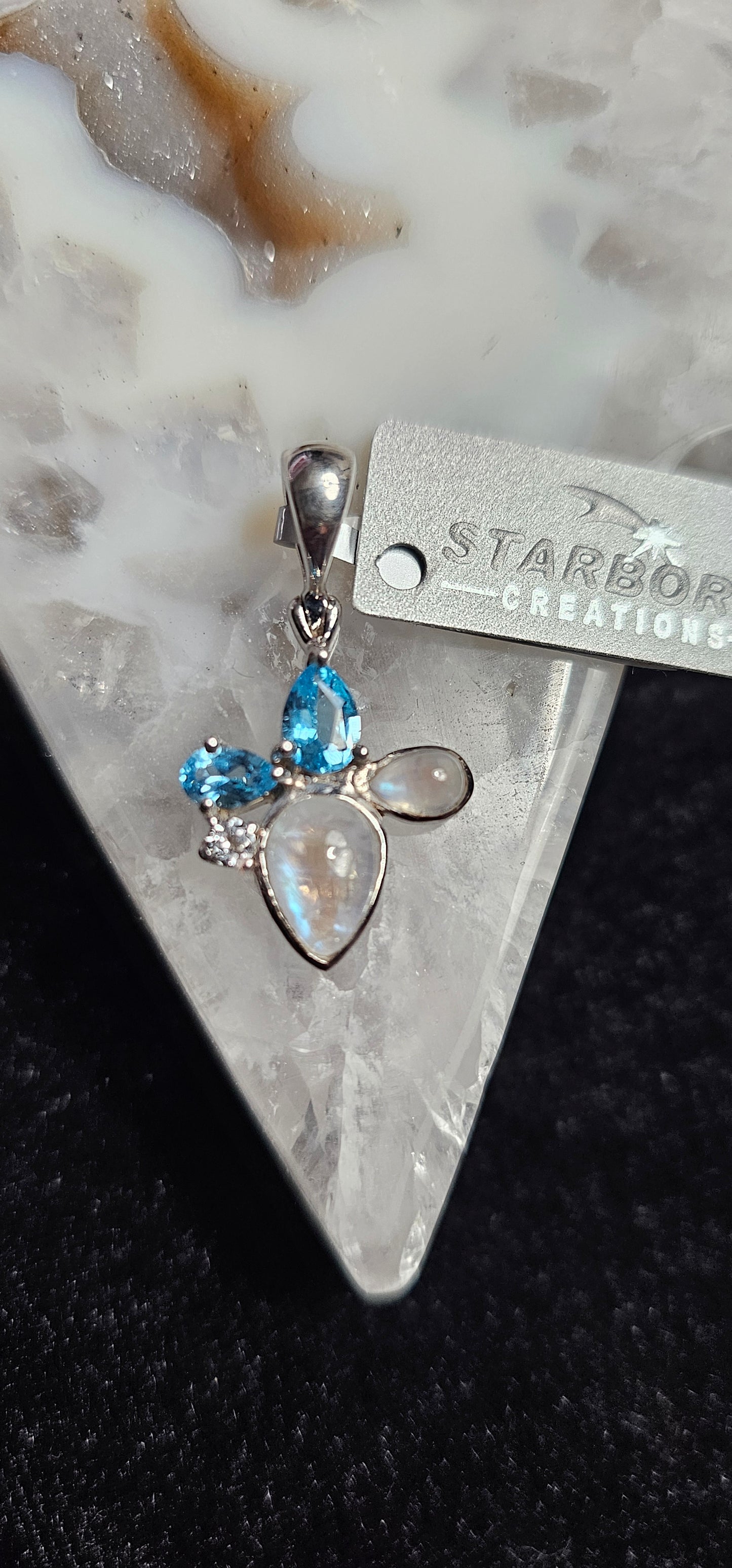 Blue Topaz and Rainbow Moonstone pendant