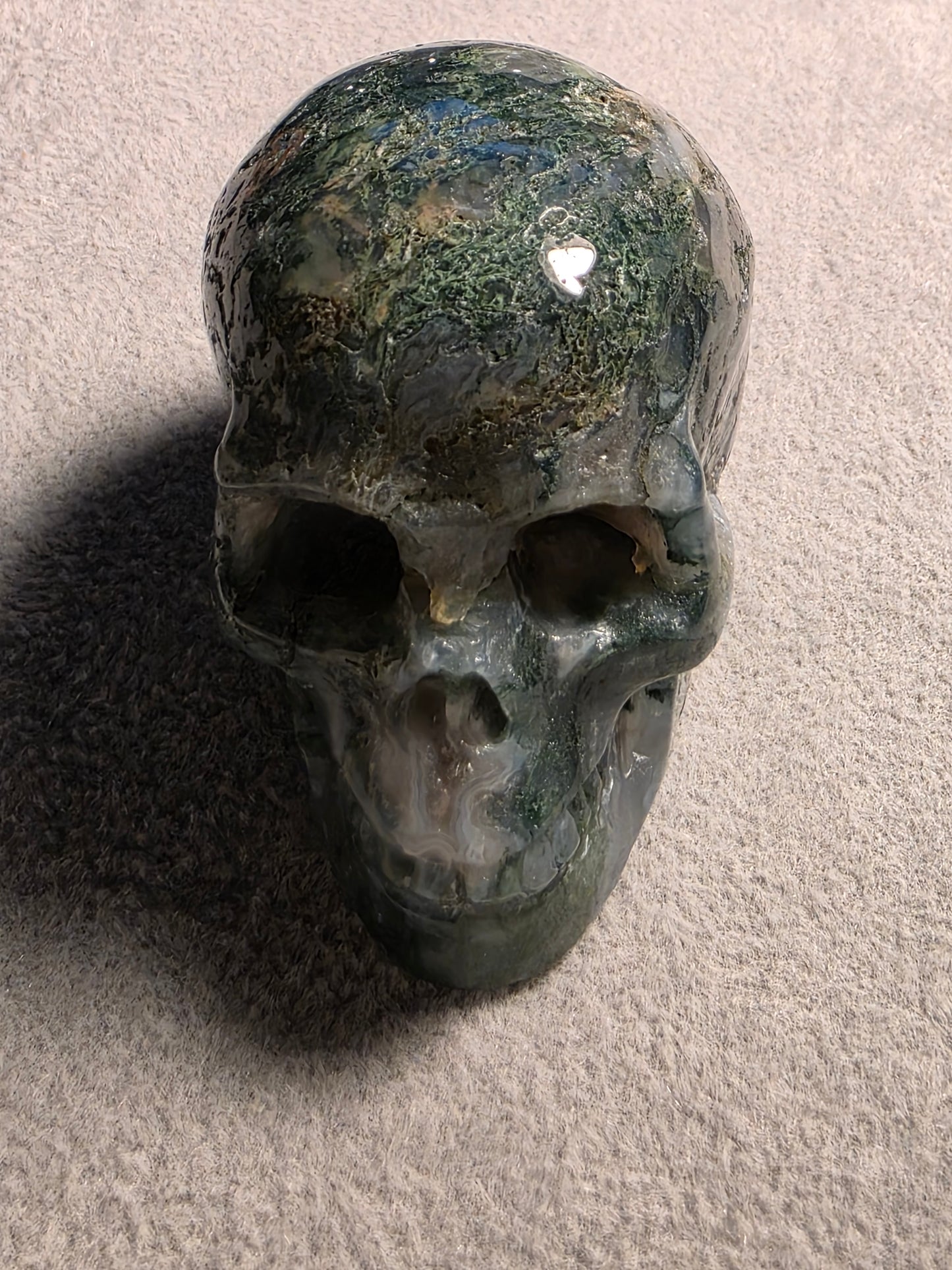2.0" Green Moss Agate, Hand Carved Crystal Skull, Realistic, Crystal Healing