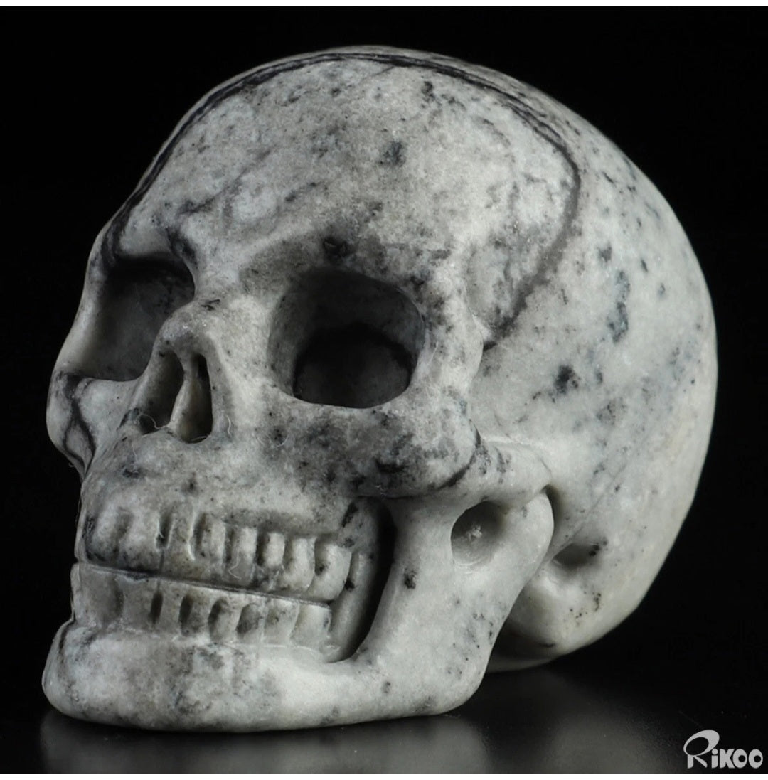 Black Network Jasper 2" Skullis, Hand Carved Crystal Skull, Realistic, Crystal Healing