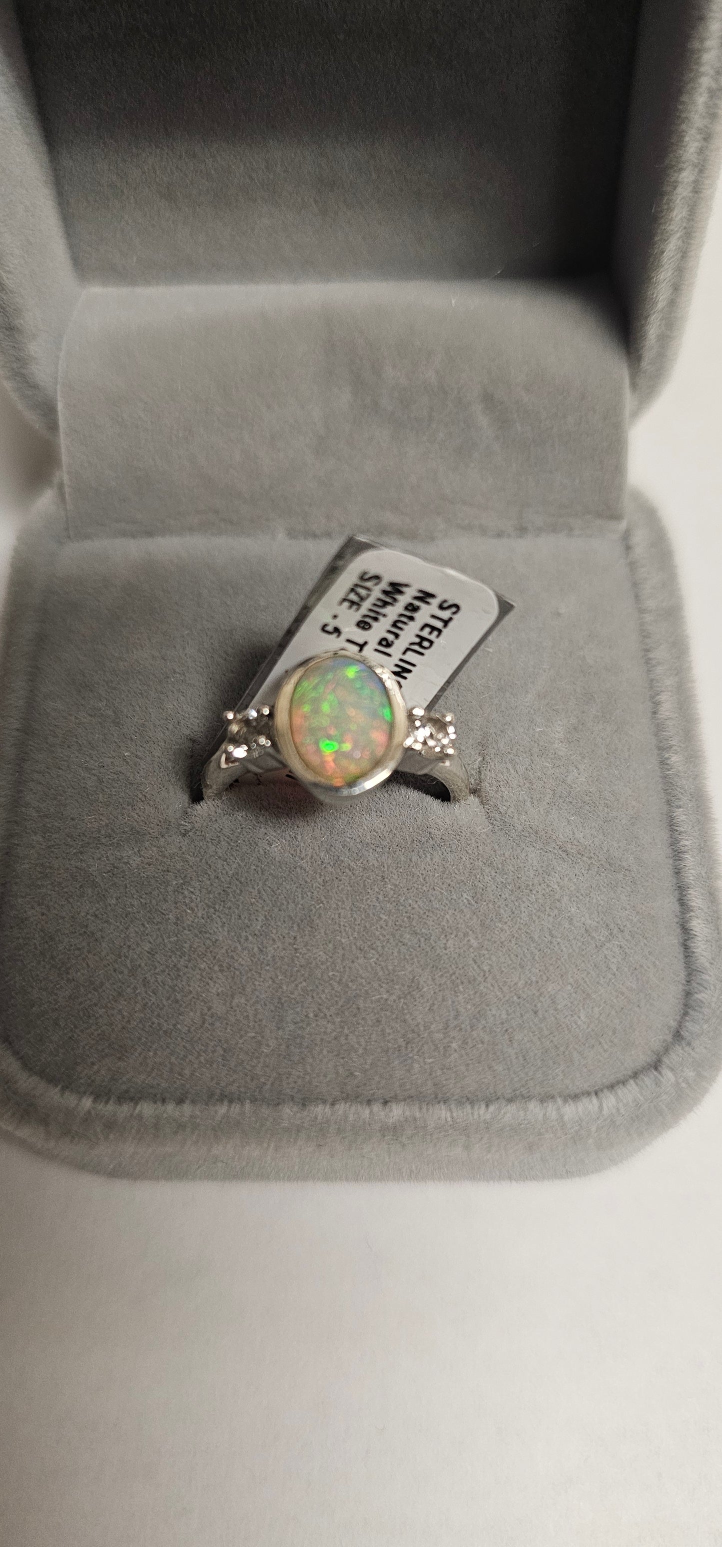 Ethiopian Opal & White Topaz ring size 5