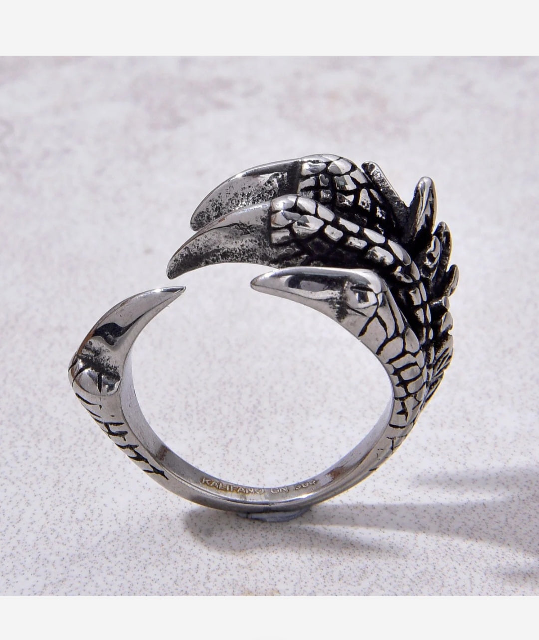 Silver Dragon Claw Steel Hearts Ring