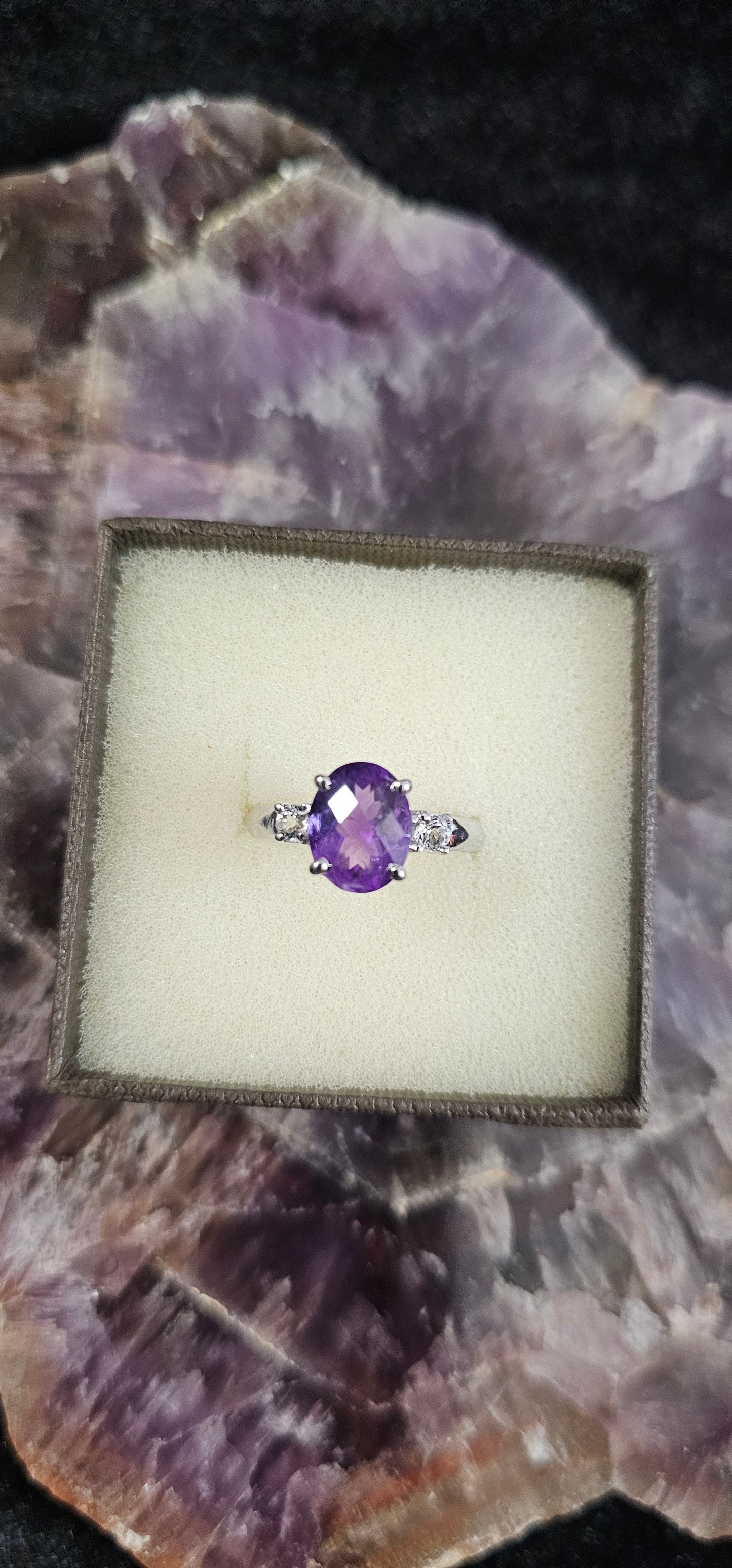 Amethyst & White Topaz Ring size 8