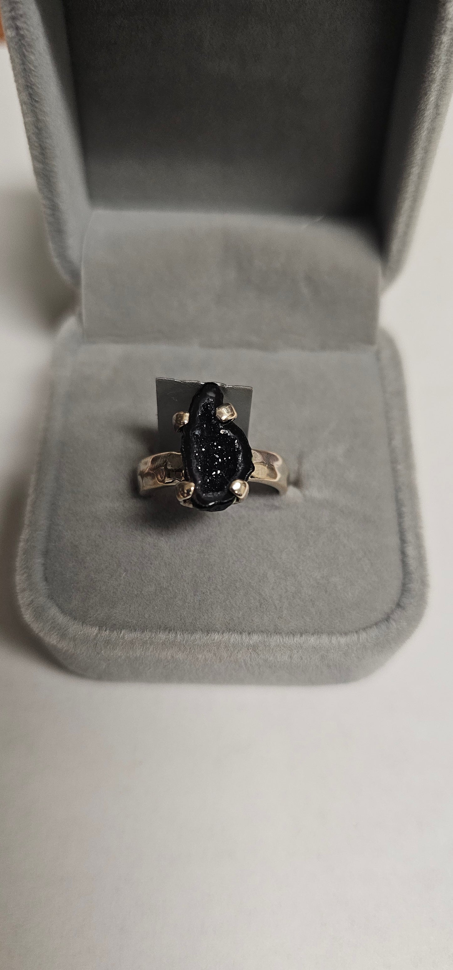 Black druzy Geode ring size 5
