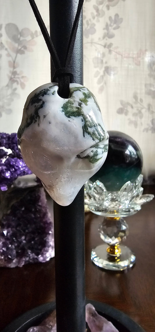 Green Moss Agate Pendant- 1.4” Alien Pendant