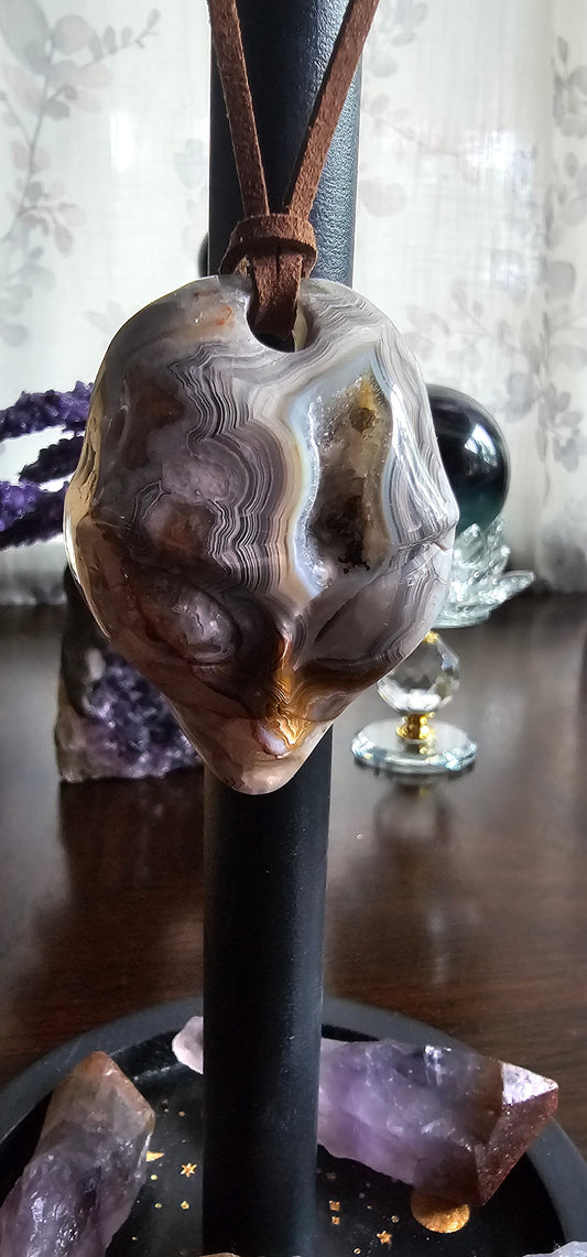 Red Crazy Lace Agate Pendant- 1.4” Alien Pendant