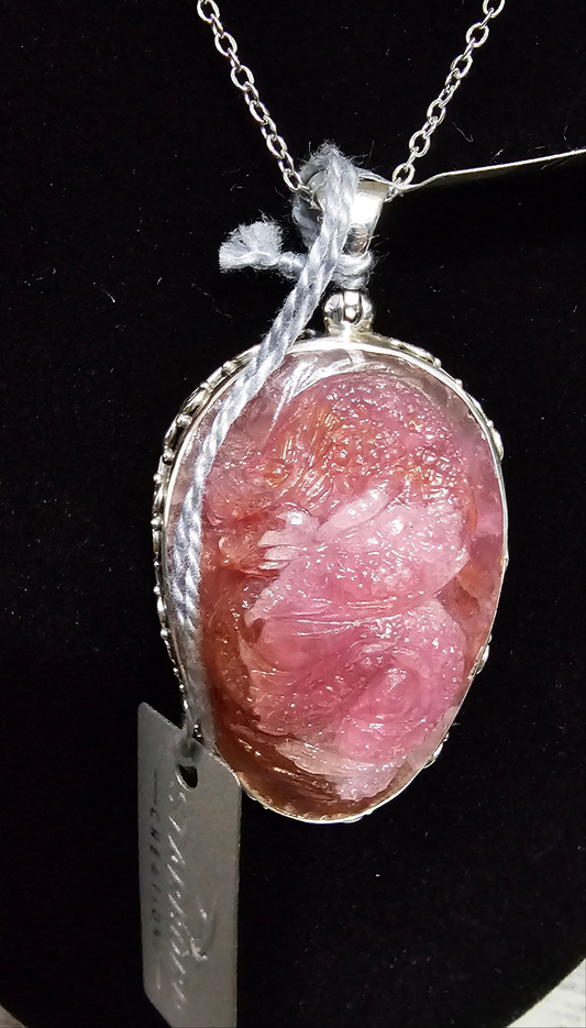 Pink Cabalto Calcite Carved Dragon Pendant