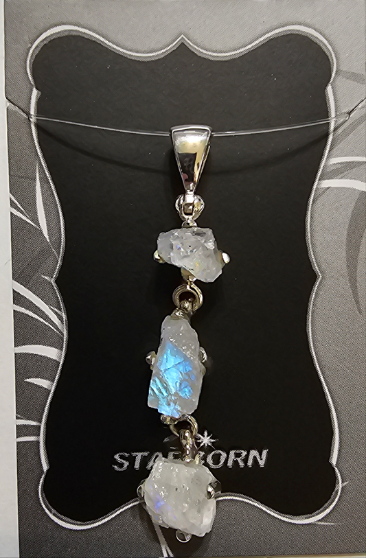 Rainbow Moonstone (rough) Drop Pendant in Sterling Silver