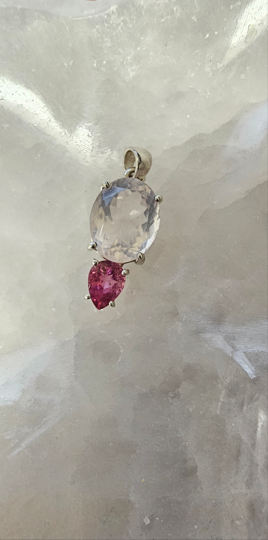 Pink Tourmaline with Rose Quartz Pendant