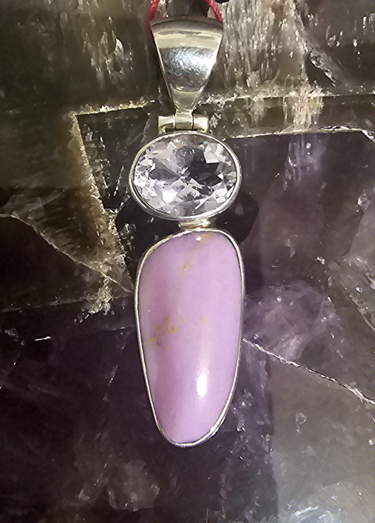 Phosphosiderite & Amethyst Pendant in Sterling Silver Pendant