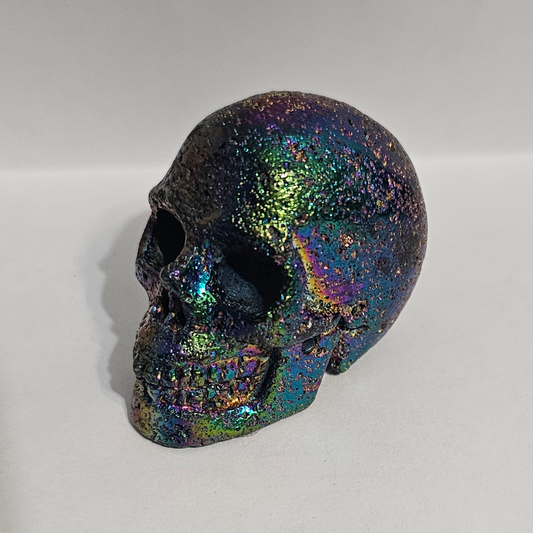 Rainbow Aura Hot Lava 2" Skullis, Hand Carved Crystal Skull, Realistic, Crystal Healing