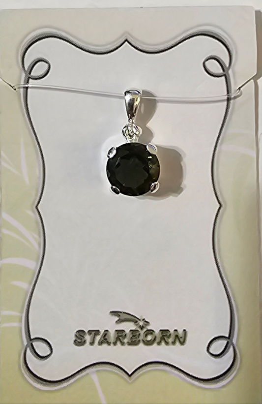 Round-Shaped Moldavite Pendant in Fine Sterling Silver