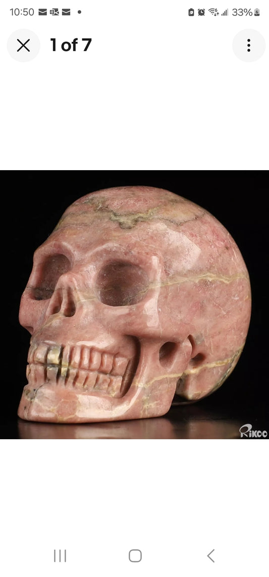 Pink & Black Rhodonite 2" Skullis, Hand Carved Crystal Skull, Realistic, Crystal Healing