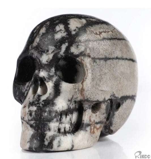 Black Network Jasper 2" Skullis, Hand Carved Crystal Skull, Realistic, Crystal Healing