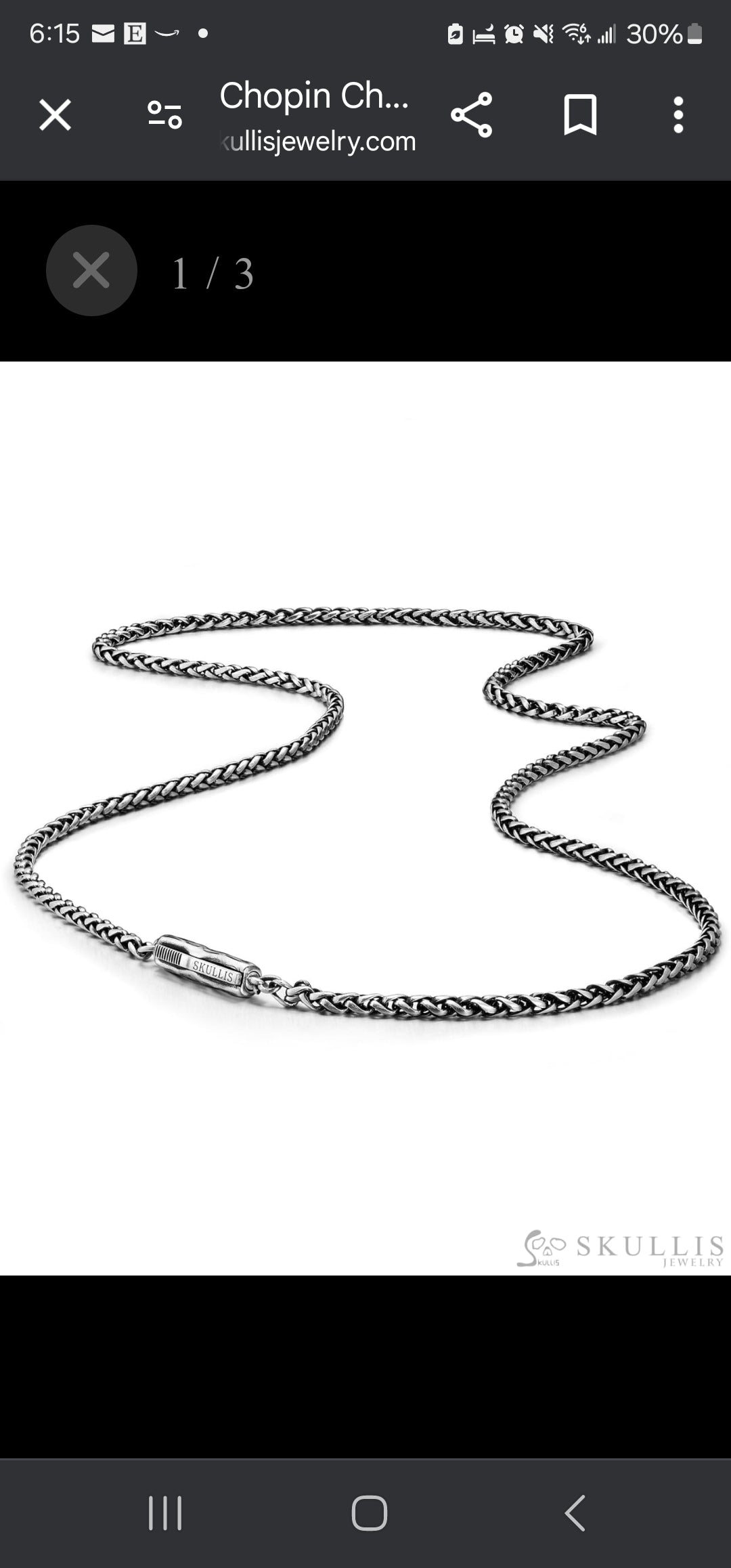 Chopin Chain with Bayonet Clasp by Skullis 925 Blackened Sterling Silver chain 2.5mm diameter