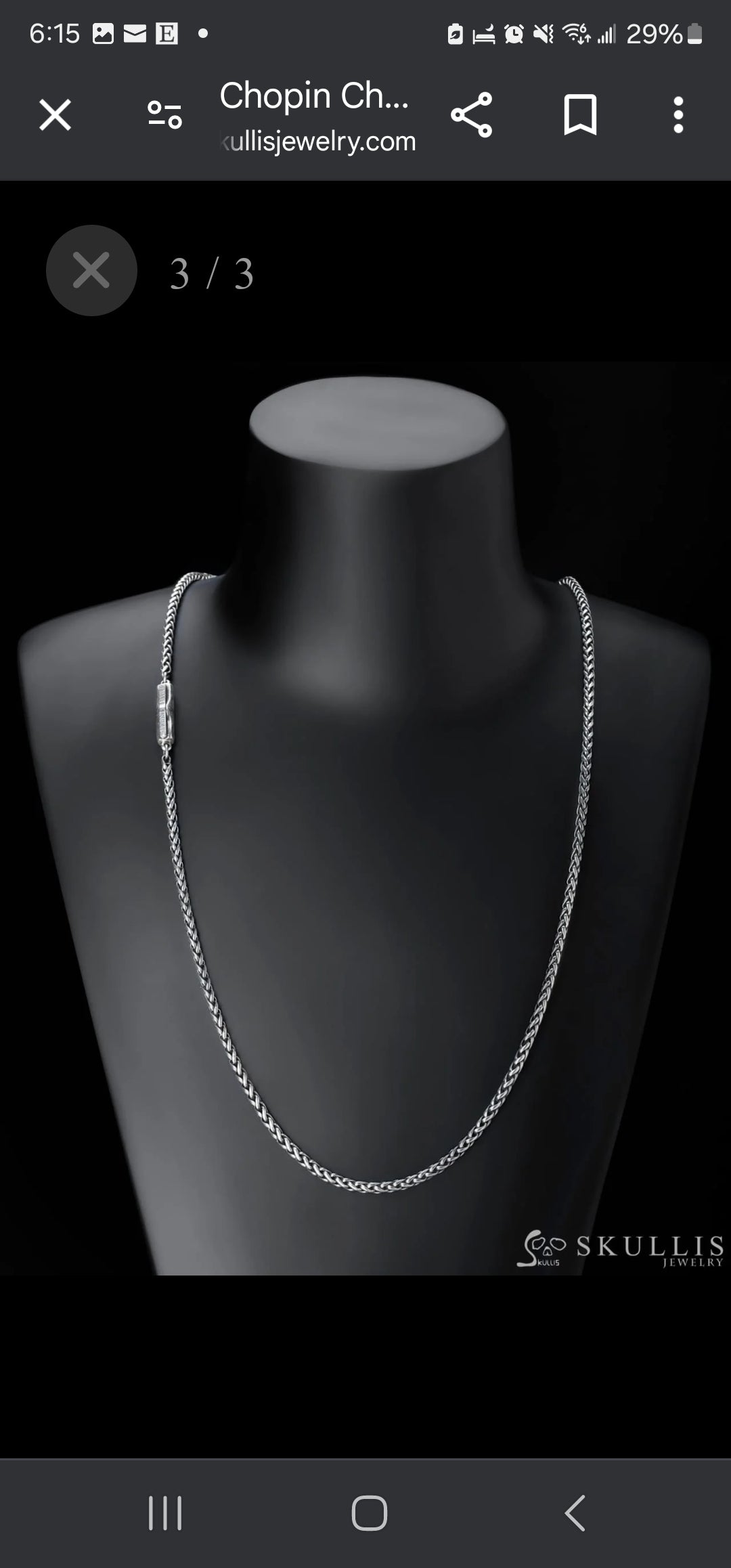 Chopin Chain with Bayonet Clasp by Skullis 925 Blackened Sterling Silver chain 2.5mm diameter