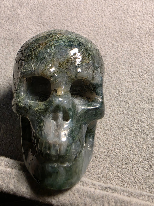 2.0" Green Moss Agate, Hand Carved Crystal Skull, Realistic, Crystal Healing