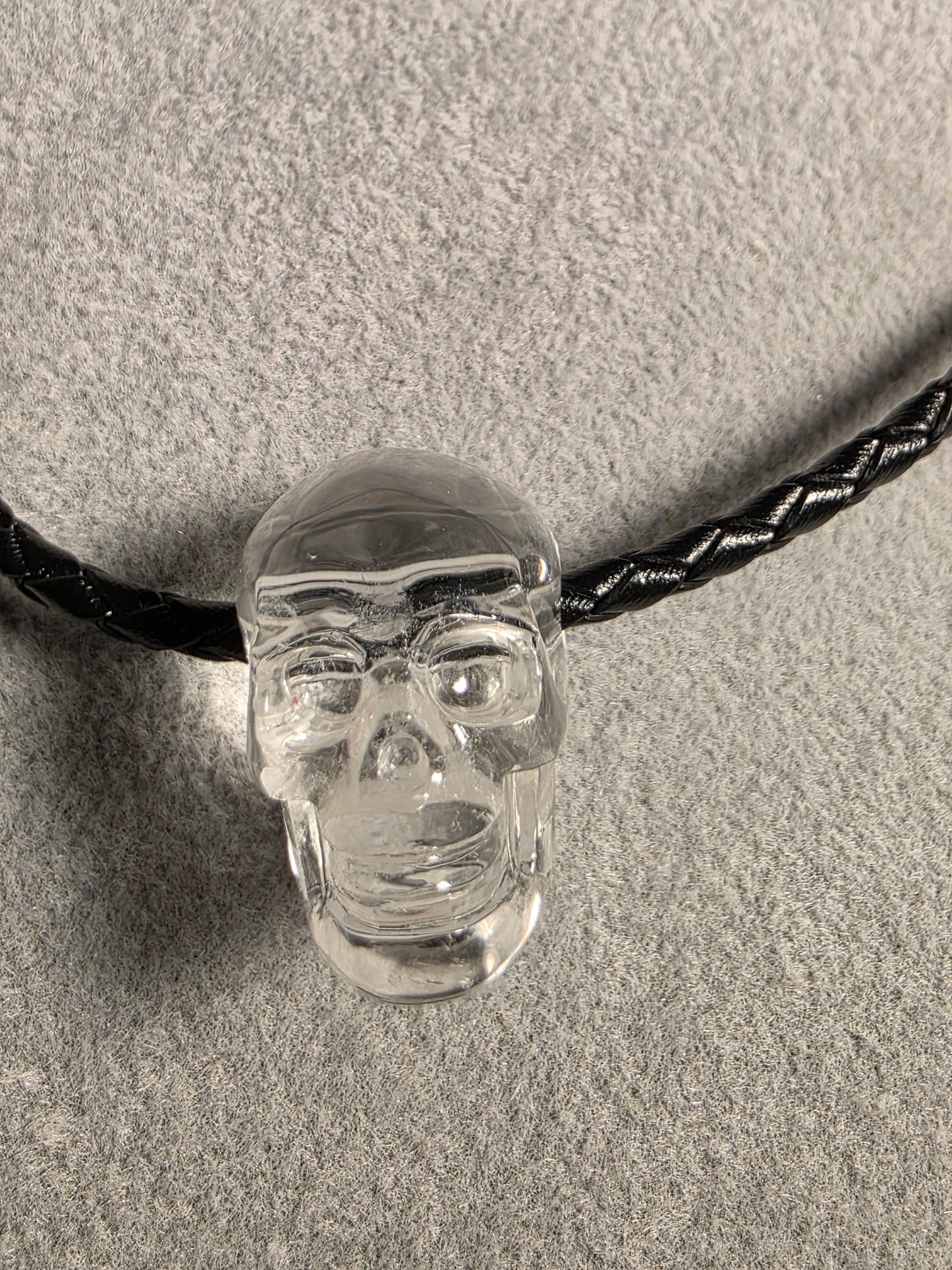 Clear Quartz Black hand carved skull pendant