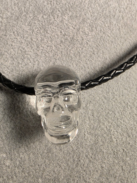Clear Quartz Black hand carved skull pendant